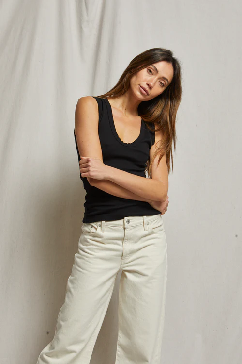 PERFECT WHITE TEE: JORDAN RIBBED U NECK TANK - BLACK