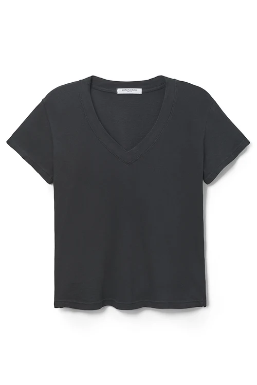 PERFECT WHITE TEE: HENDRIX COTTON BOXY V NECK TEE - BLACK