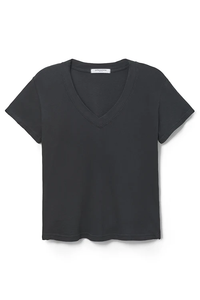 PERFECT WHITE TEE: HENDRIX COTTON BOXY V NECK TEE - BLACK