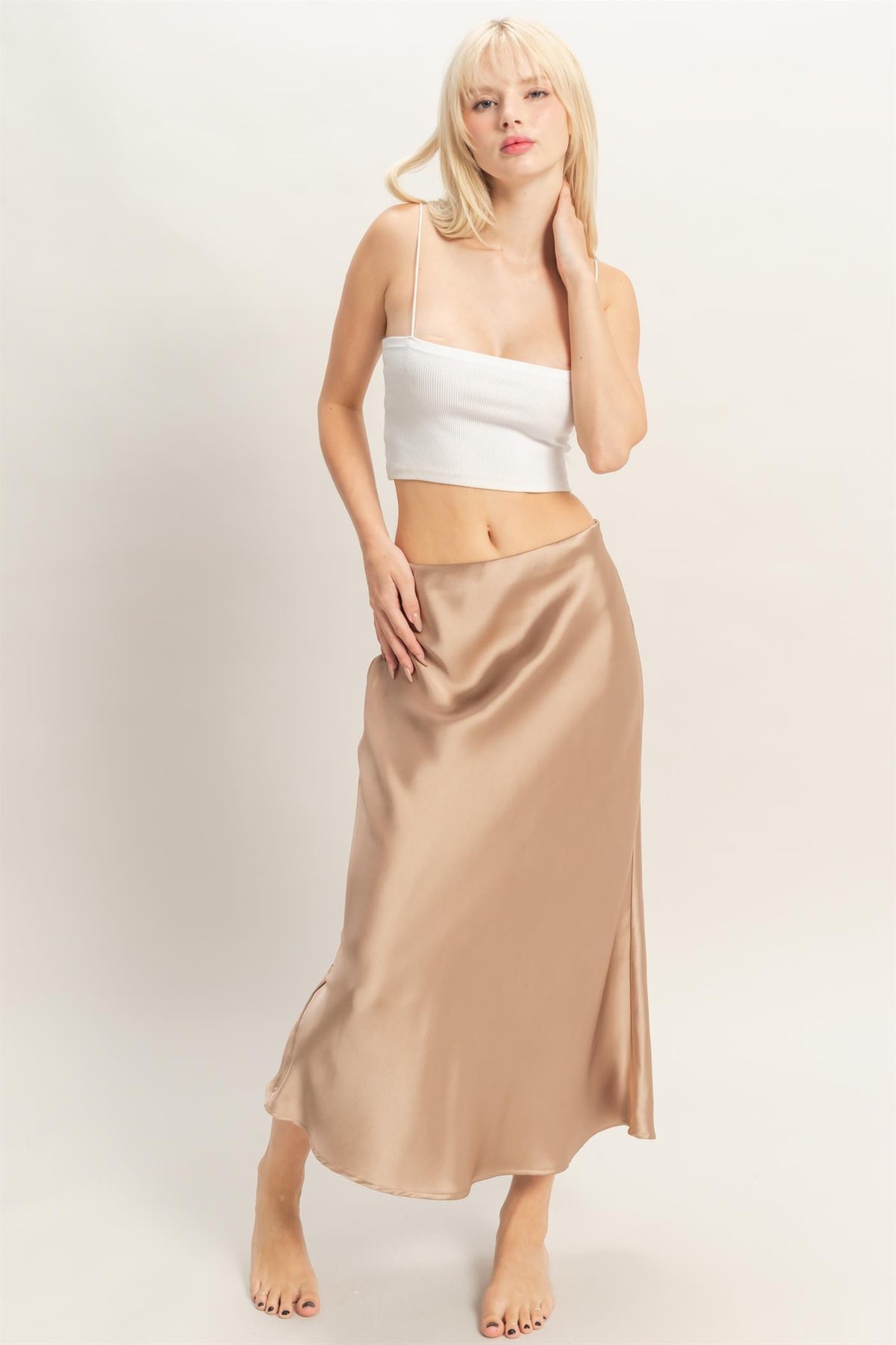 SATIN MIDI SKIRT - DARK TAUPE