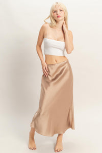 SATIN MIDI SKIRT - DARK TAUPE