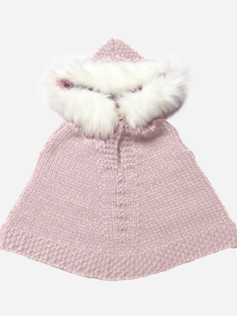 THE BLUEBERRY HILL: PONCHO WITH FAUX FUR - BABY PINK