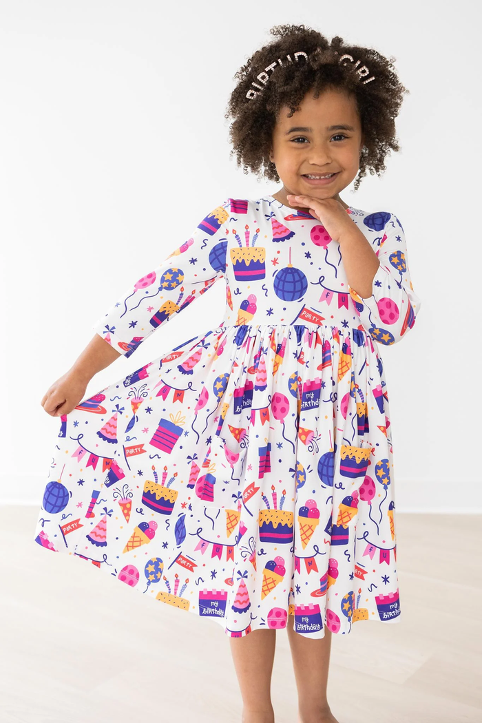 MILA & ROSE: HAPPY BIRTHDAY 3/4 SLEEVE POCKET TWIRL DRESS