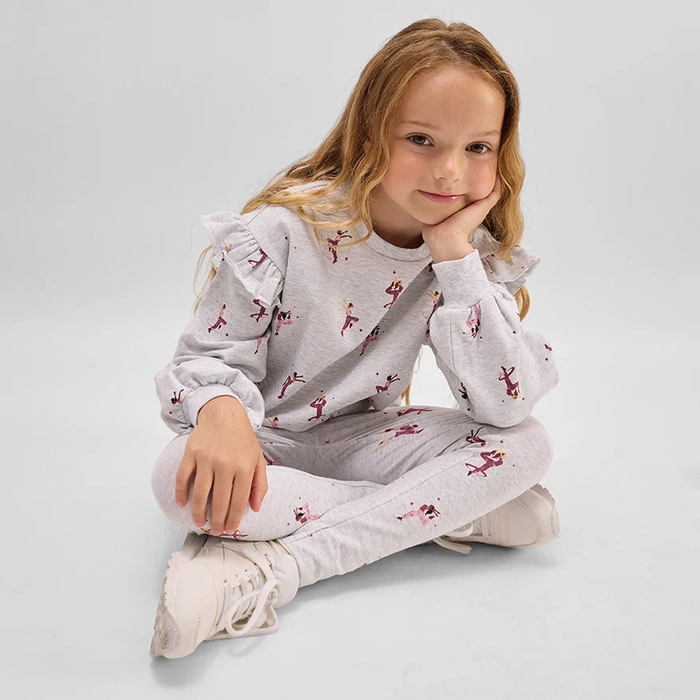 MILES THE LABEL: DANCER PRINT ON LIGHT GREY MIX LEGGINGS