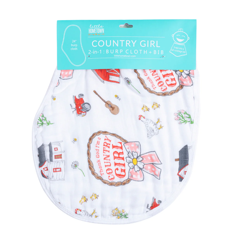 LITTLE HOMETOWN: COUNTRY GIRL 2 IN 1 BURP CLOTH AND BIB COMBO