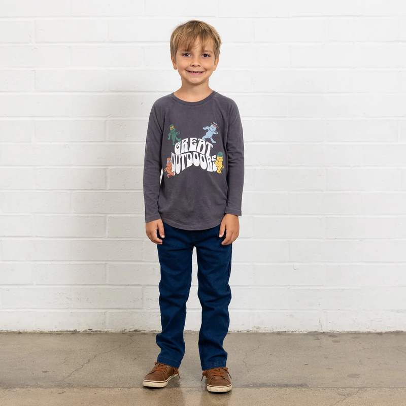 TINY WHALES: GREAT OUTDOORS LONG SLEEVE RAGLAN - MINERAL BLACK