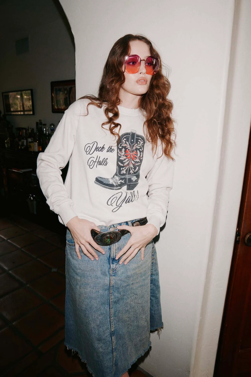 PROJECT SOCIAL T: DECK THE HALLS Y'ALL SWEATSHIRT - VINTAGE WHITE