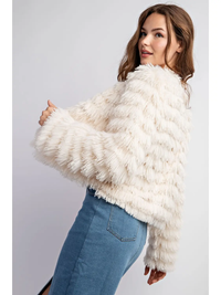 FAUX FUR FRONT OPEN JACKET - IVORY