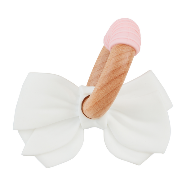 MUD PIE: WHITE BOW SILICONE RING TEETHER