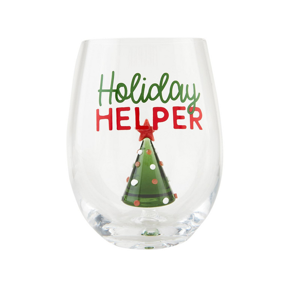 MUD PIE: CHRISTMAS TREE “HOLIDAY HELPER” WINE GLASS