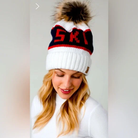 PANACHE APPAREL: WHITE, NAVY, & RED SKI POM HAT