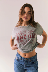 CHASER: GAME DAY TEE – GRAY VINTAGE-STYLE TEE WITH MAROON GRAPHIC