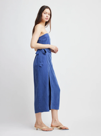 SELF CONTRAST: ROBYN STRAPLESS WRAP DRESS - BLUE CUPRO