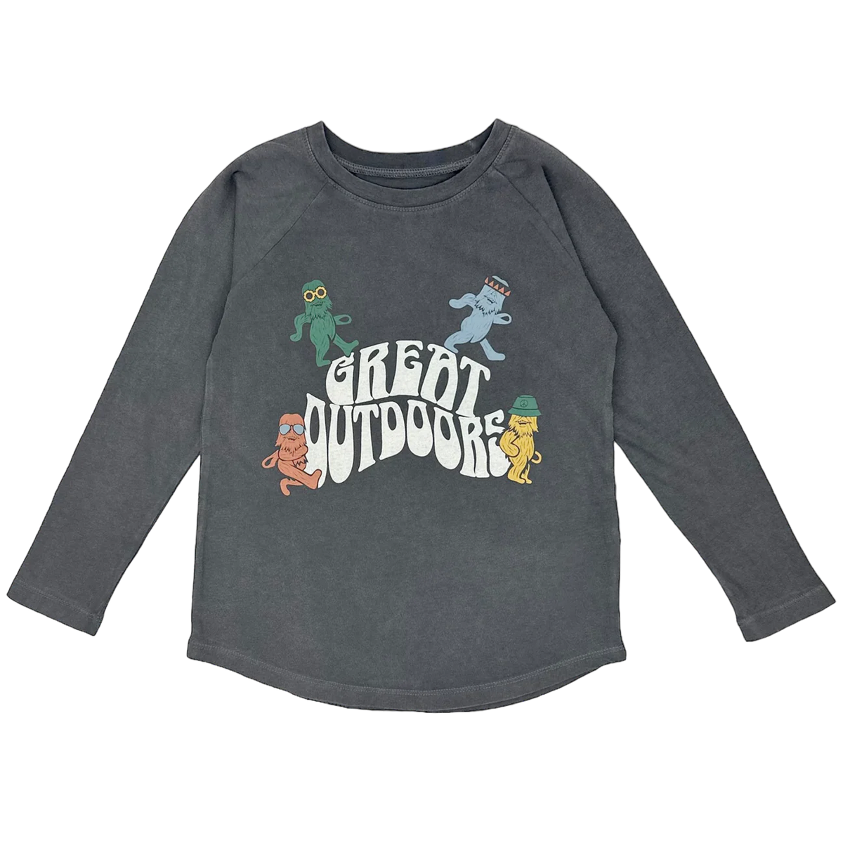 TINY WHALES: GREAT OUTDOORS LONG SLEEVE RAGLAN - MINERAL BLACK