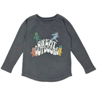 TINY WHALES: GREAT OUTDOORS LONG SLEEVE RAGLAN - MINERAL BLACK