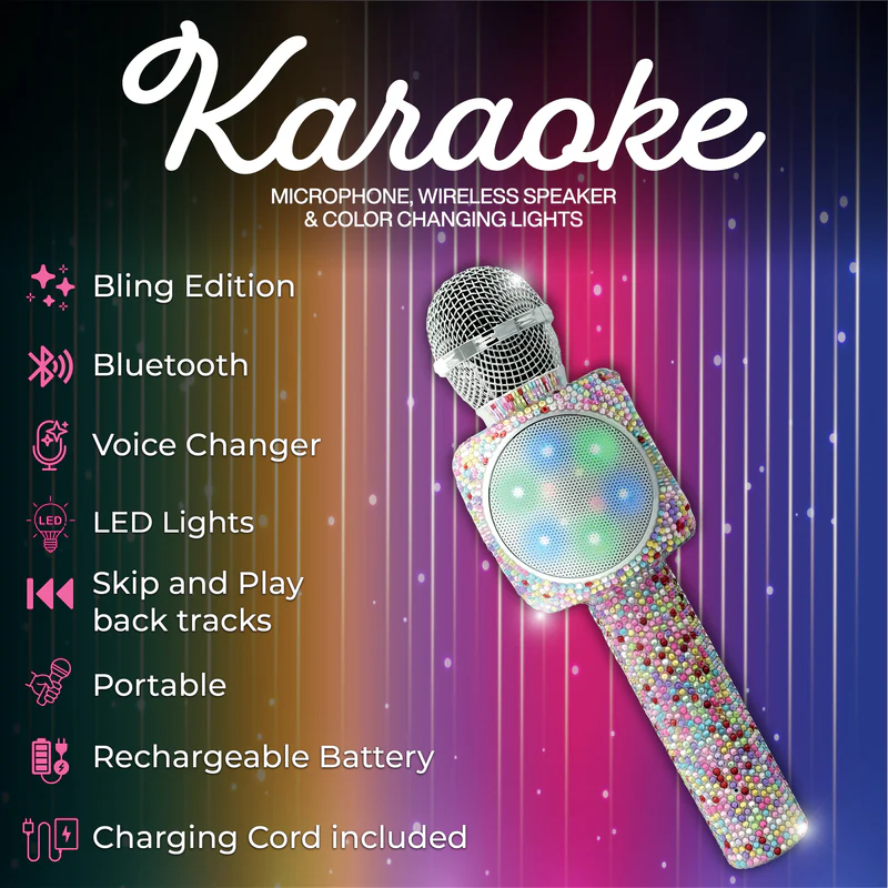 TRENDTECH: KARAOKE MICROPHONE & BLUETOOTH SPEAKER - CONFETTI BLING