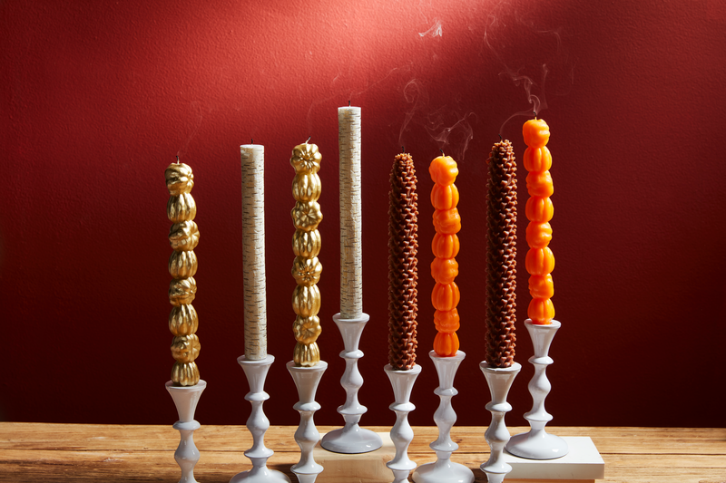 MUD PIE: GOLD STACKED PUMPKIN TAPER CANDLE SET