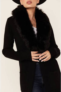 SHOW ME YOUR MUMU: LOMBARDI LONG CARDI BLACK KNIT WITH FAUX FUR