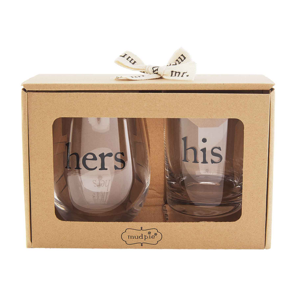 MUD PIE: HIS & HERS BOXED GLASS SET