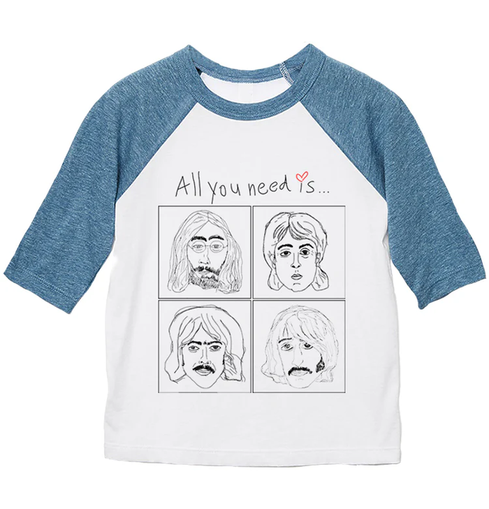 ANCHORS-N-ASTEROIDS: BEATLES ALL YOU NEED IS LOVE RAGLAN - WHITE/VINTAGE BLUE