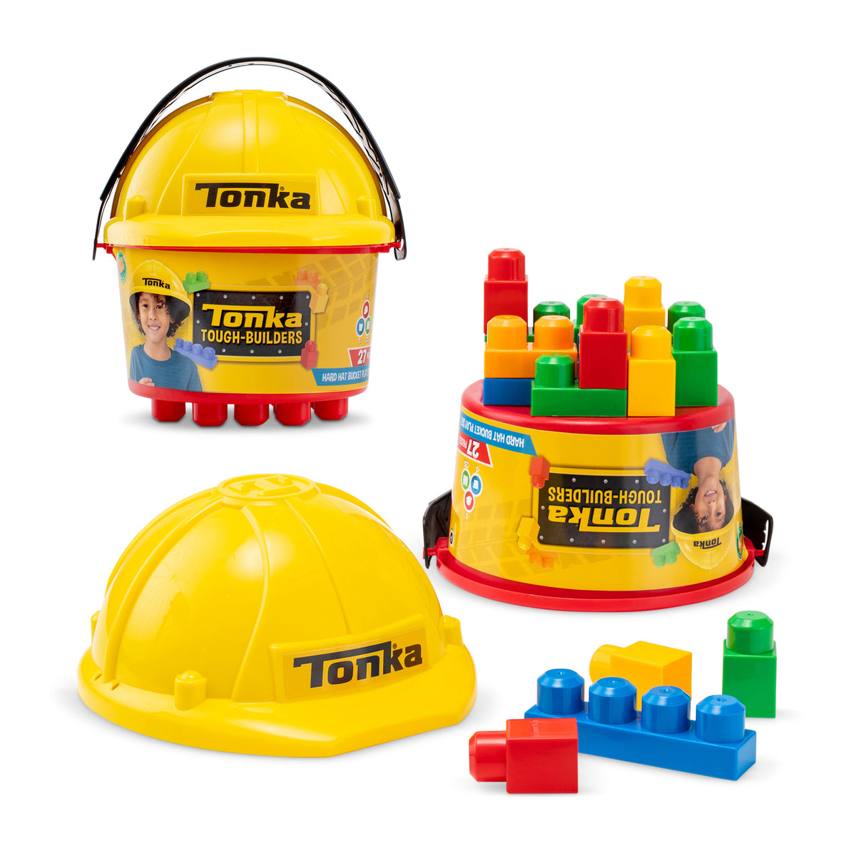 TONKA: TOUGH BUILDERS HARD HAT & LARGE SIZE BUILDING BLOCK AND BUCKET PLAY SET