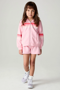 CHASER KIDS: VINTAGE FLEECE STRIPED JADE SHORTS - CANDY PINK