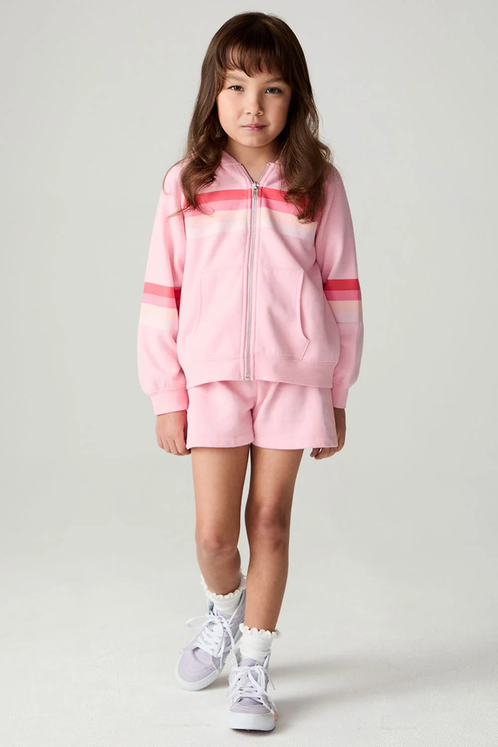 CHASER KIDS: VINTAGE FLEECE STRIPED JADE SHORTS - CANDY PINK