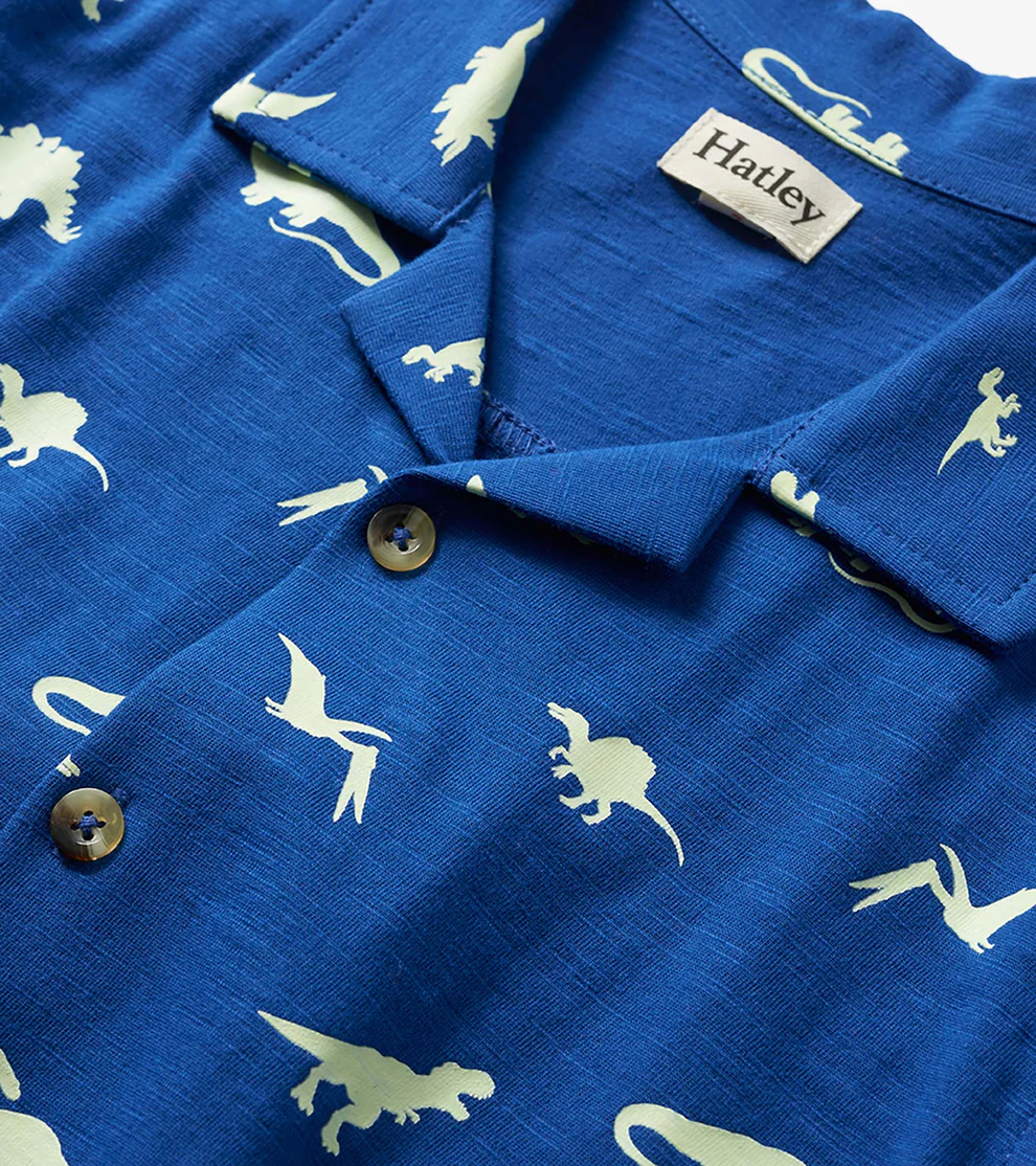 HATLEY: GLOW IN THE DARK DINOS JERSEY BUTTON DOWN - ENSIGN BLUE