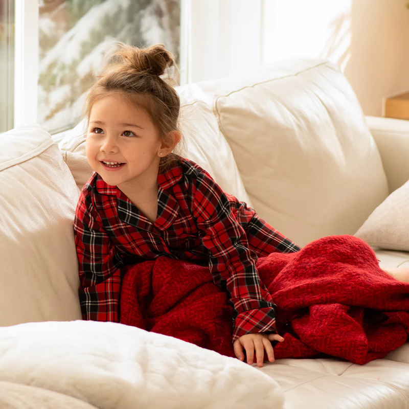 PETIT LEM: TARTAN PLAID FLANNEL PJ SET - SCARLET