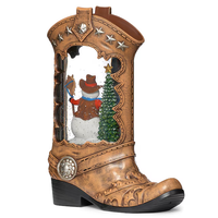 ROMAN: 10.25" LIGHTED SWIRL SNOW GLOBE BOOT WITH COWBOY SNOWMAN