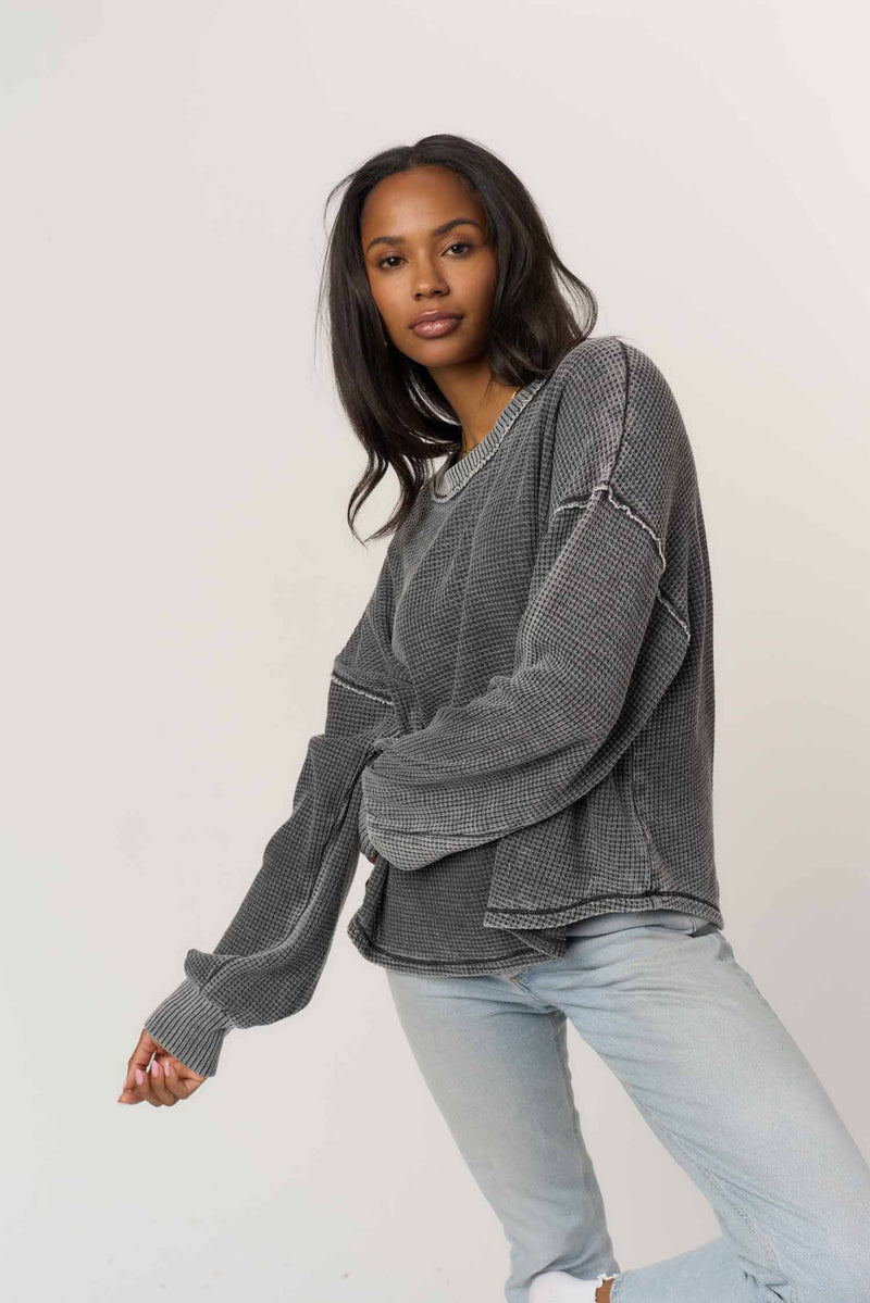 PROJECT SOCIAL T: RHIYA BURNOUT THERMAL LONGSLEEVE - BURNOUT BLACK