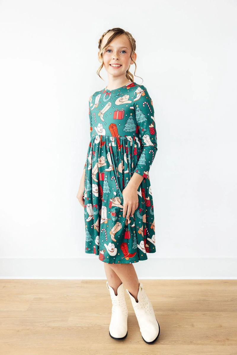 MILA & ROSE: WESTERN WONDERLAND LONG SLEEVE POCKET TWIRL DRESS