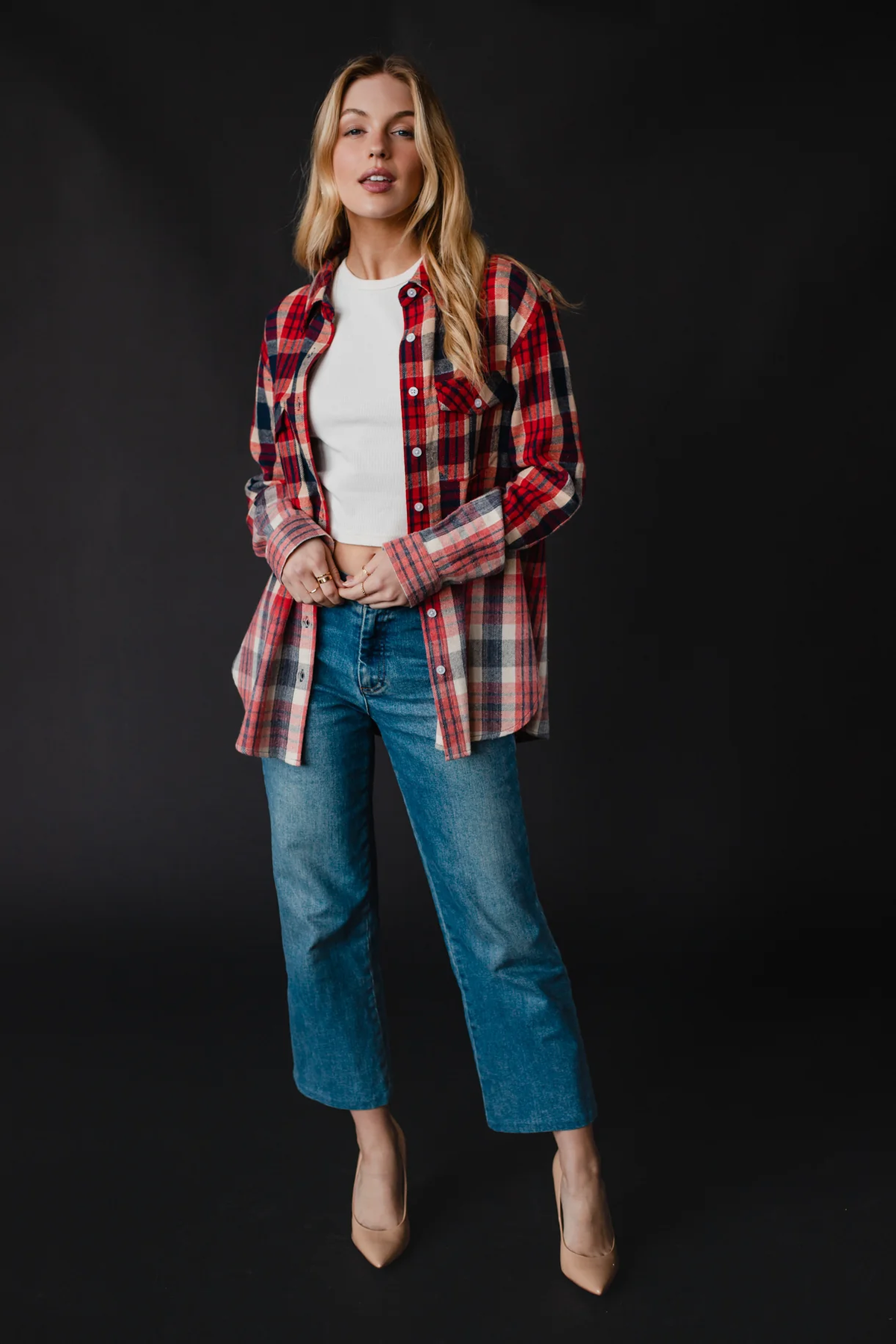 PANACHE APPAREL: NAVY, RED, & CREAM PLAID FLANNEL