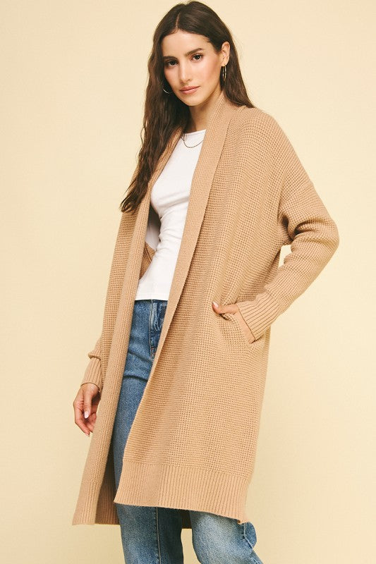 PINCH: WAFFLE TEXTURED OPEN FRONT CARDIGAN SWETAER