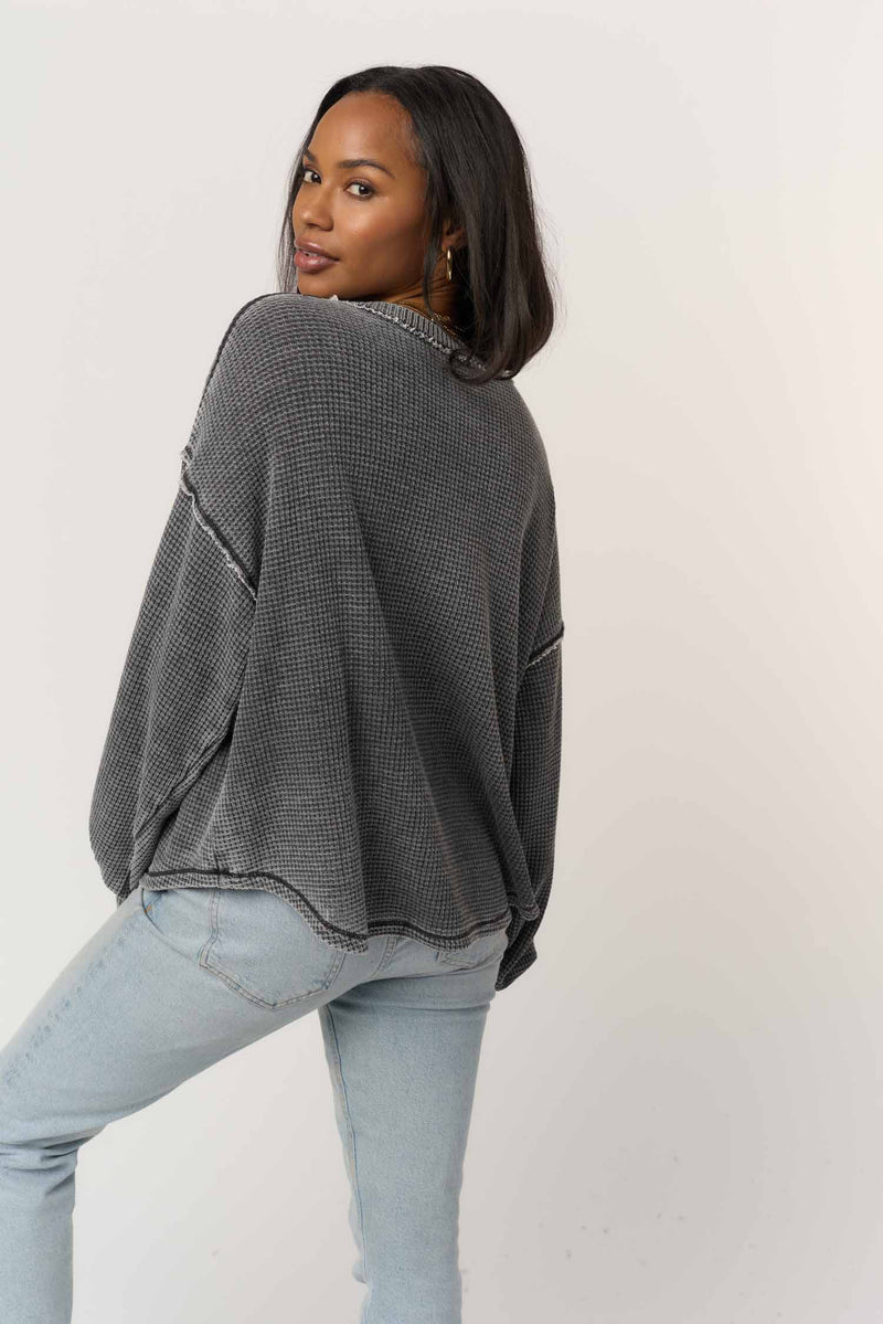 PROJECT SOCIAL T: RHIYA BURNOUT THERMAL LONGSLEEVE - BURNOUT BLACK