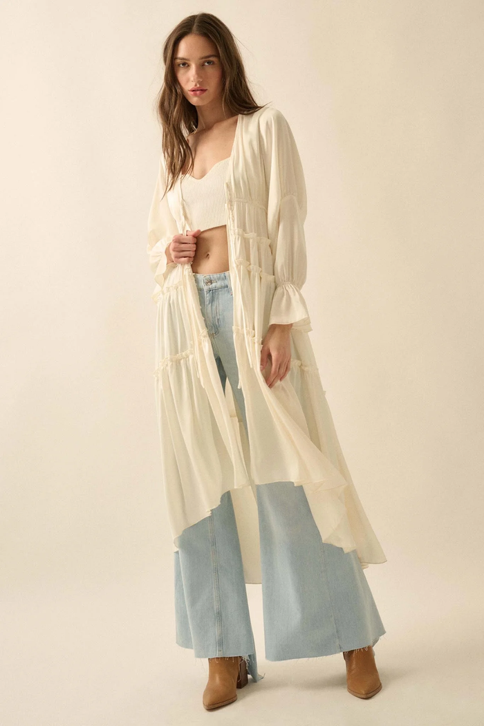 PROMESA: SWEET JULIET RUFFLED HIGH-LOW LAYERING MIDI DRESS