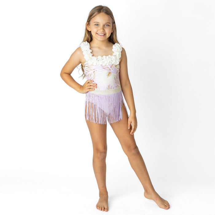 SHADE CRITTERS: METALLIC HULA ONE PIECE & FRINGE SKIRT SWIM SET - PURPLE