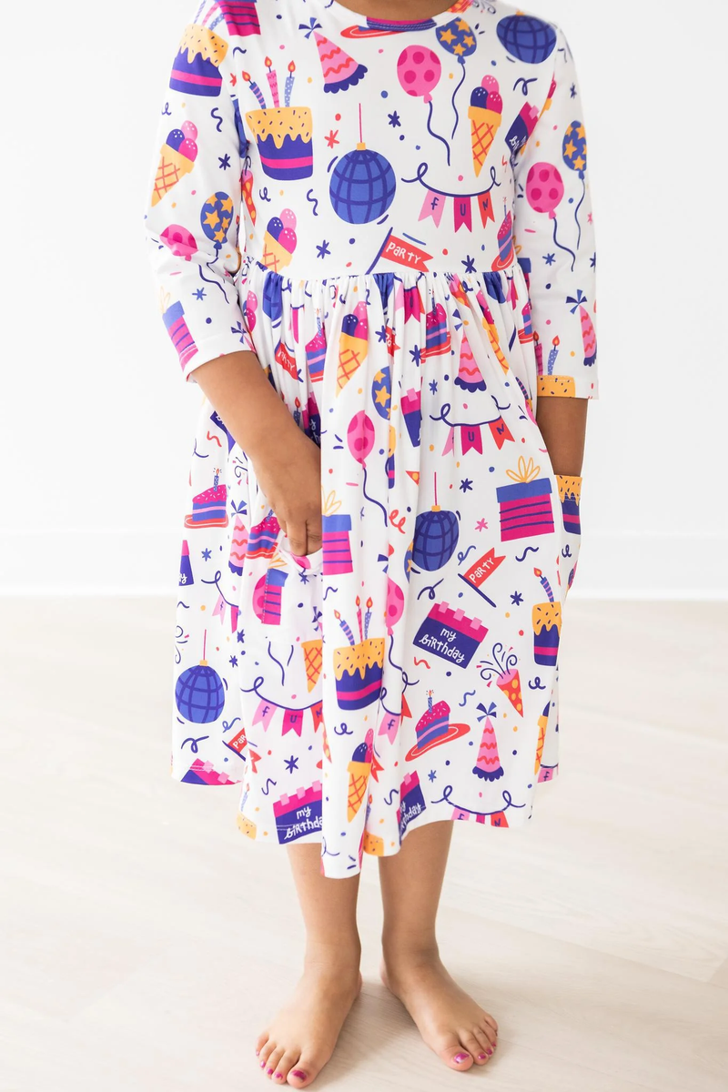 MILA & ROSE: HAPPY BIRTHDAY 3/4 SLEEVE POCKET TWIRL DRESS
