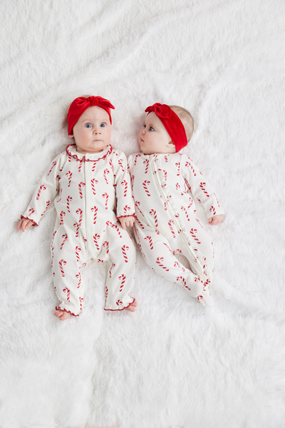 MUD PIE: CANDY CANE BABY SLEEPER AND HEADBAND SET