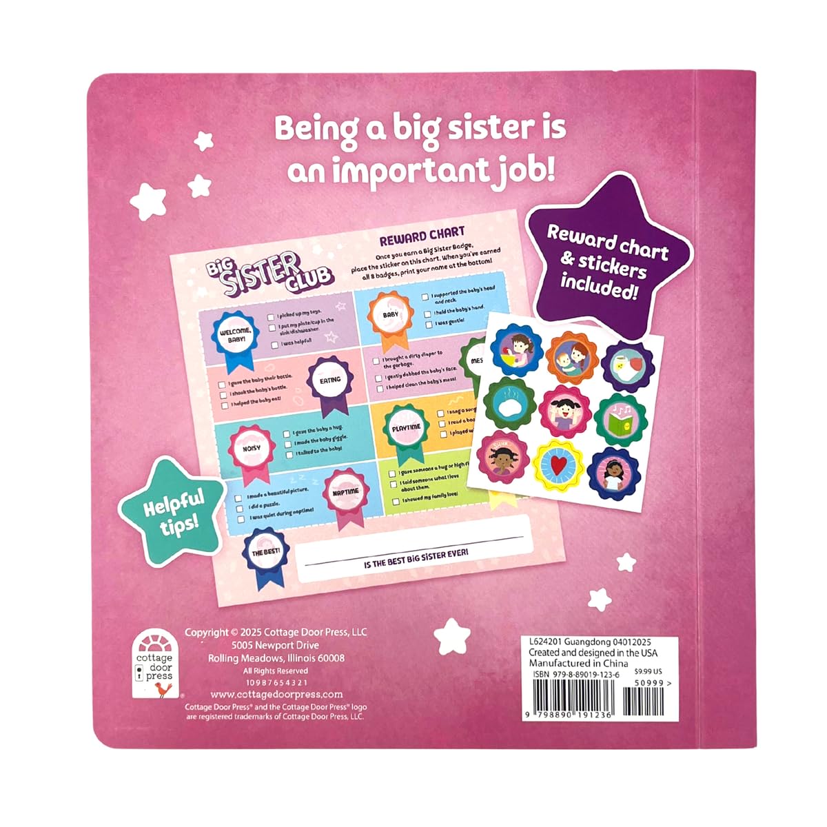 WELCOME TO THE BIG SISTER CLUB BOARD BOOK, STICKER BADGES, AND A REWARD CHART