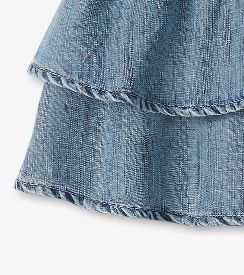 HATLEY: TENCEL SMOCKED SKIRT - BLUE ACID RINSE