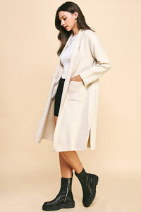 PINCH: EDGE DETAIL OPEN KNIT CARDIGAN - EGGSHELL