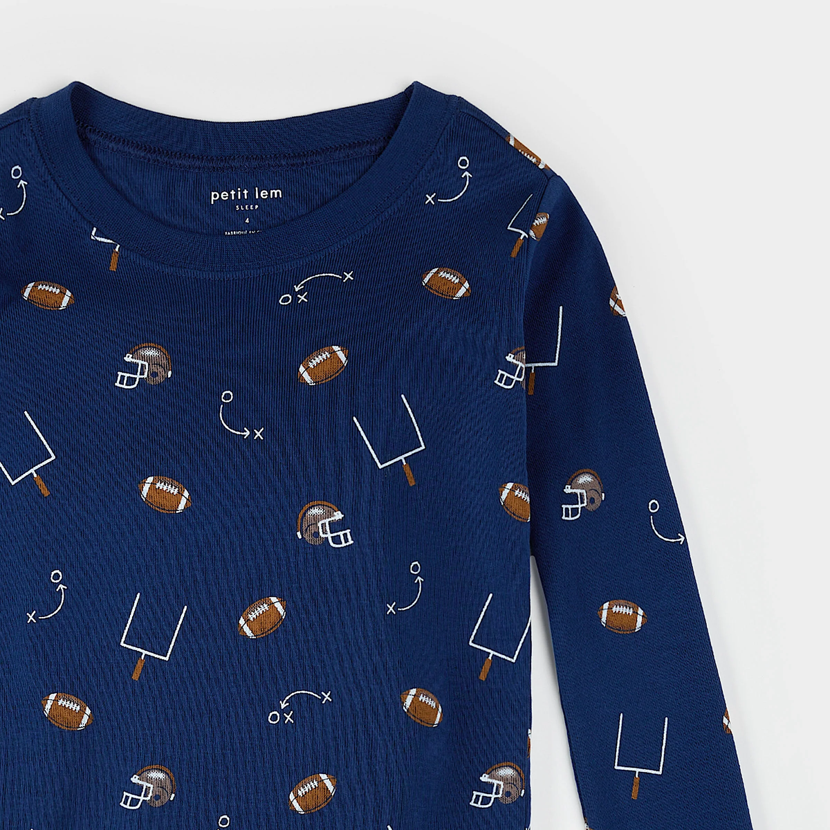 PETIT LEM: FOOTBALL PLAY PRINT ON BLUE PJ SET - NAVY