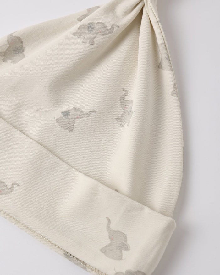 QUINCY MAE: BAMBOO BABY GOWN + HAT SET - ELEPHANTS/NATURAL