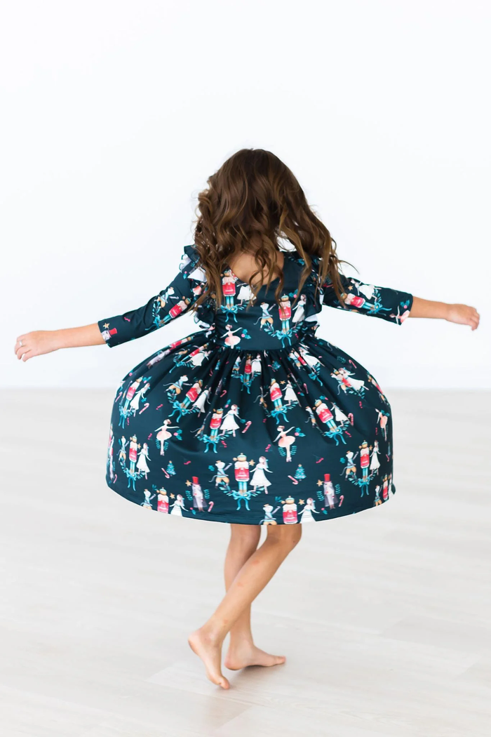 MILA & ROSE: CHRISTMAS BALLET 3/4 SLEEVE RUFFLE TWIRL DRESS