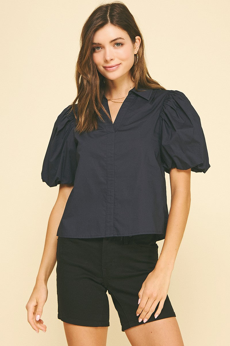 PINCH: BUBBLE SLEEVE BLOUSE TOP - BLACK