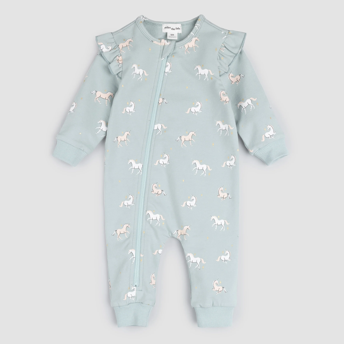 MILES THE LABEL: UNICORN PRINT ON CLOUD BLUE PLAYSUIT