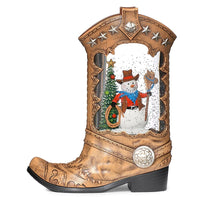 ROMAN: 10.25" LIGHTED SWIRL SNOW GLOBE BOOT WITH COWBOY SNOWMAN