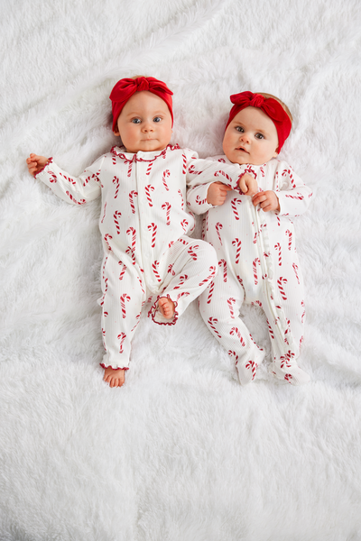 MUD PIE: CANDY CANE BABY SLEEPER AND HEADBAND SET