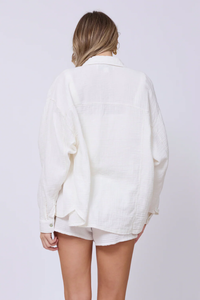 VINTAGE HAVANA: GAUZE BUTTON DOWN TOP - WHITE